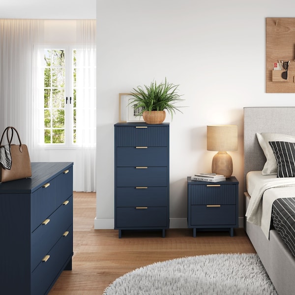 Manhattan Comfort Granville Midnight Blue 5-Drawer Tall Dresser, 6-Drawer Double Dresser, and 2-Drawer Nightstand GRAN074 - main